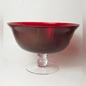 Title:PartyLite Ruby Red Glass Pedestal 3 Wick Jar Candle Holder Centerpiece